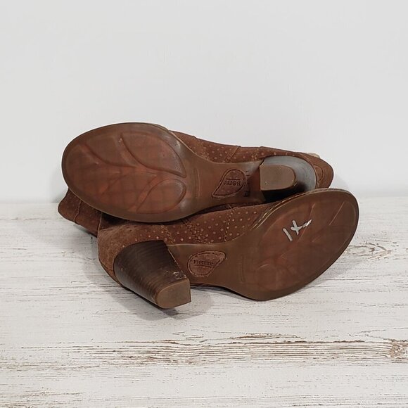 Born  Brown Suede Leather Heeled Booties  Women's Size 7   Dot pattern - Picture 8 of 10